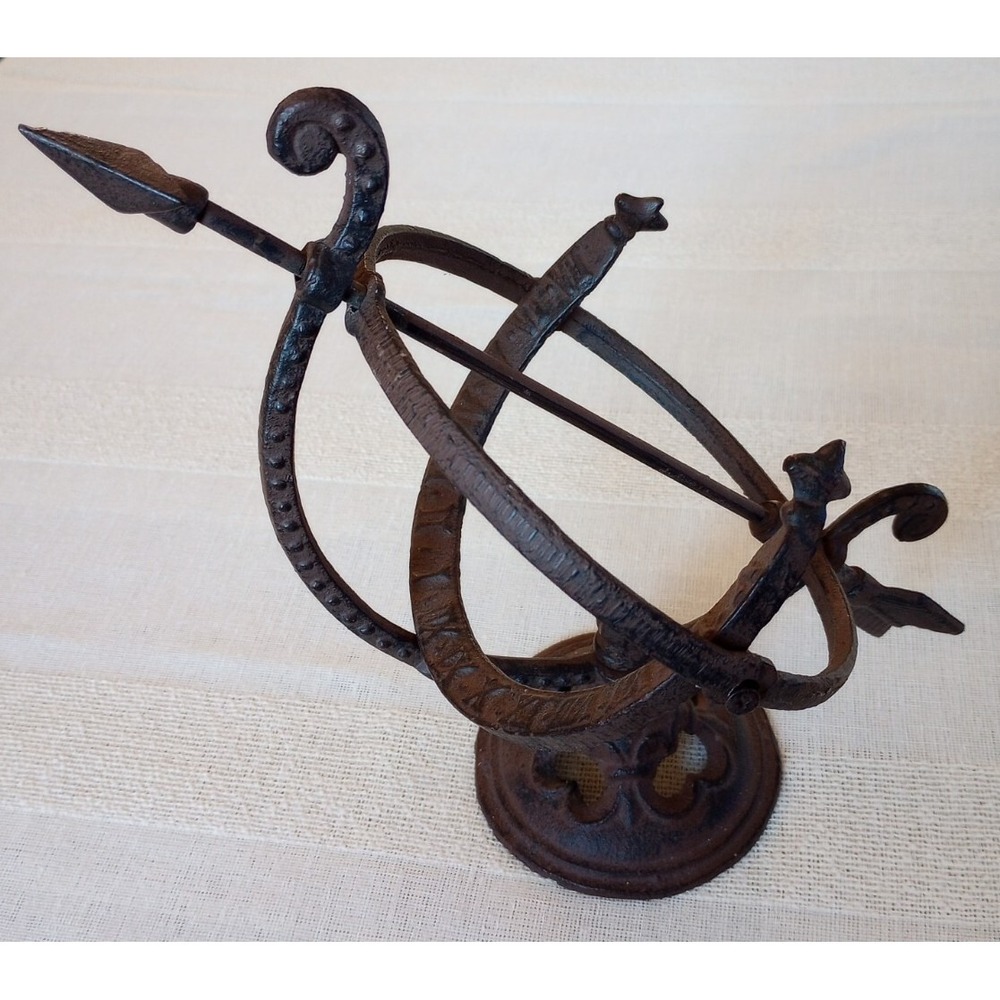 Cast Iron Sun Dial Decor Piece Garden/Table Top/Bookcase Sphere Globe 9.25"H EUC